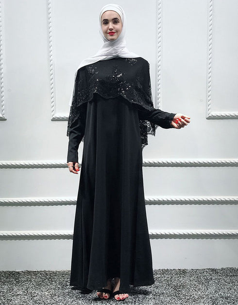 Modest Abaya Dress with Sequined Cloak